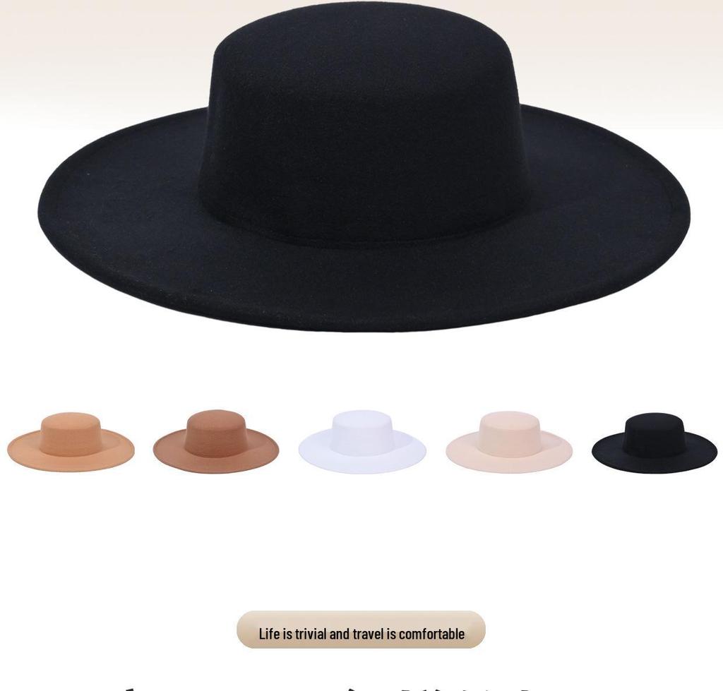 Women's Autumn/Winter Wool Felt Fedora - Large Brim Jazz Hat in French Hepburn Style