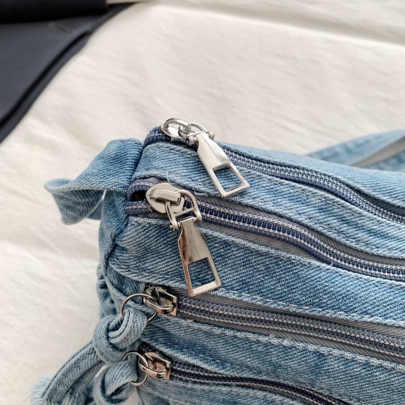 Jeans Crossbody-Tasche mit mehreren Reißverschlusstaschen, lässige Umhängetasche für Damen, für den täglichen Gebrauch und Reisen