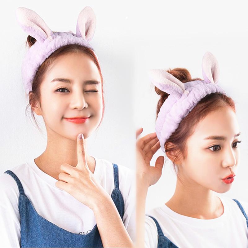 Face Wash Headbands for Women Girls Cute Rabbit Ears Hairbands Makeup Headwrap Coral Fleece Bunny Spa Head Bands Skincare Hair Accessories