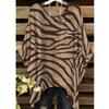Zebra print women's large size short-sleeved T-shirt, irregular hem