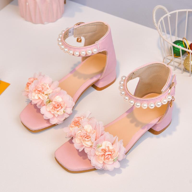 

*Fashionable Flower Lightweight Children s Soft Pearl Comfortable Flat Sandals Summer Fashion Princess Elegant Casual Sandals 27Insole17cm розовый