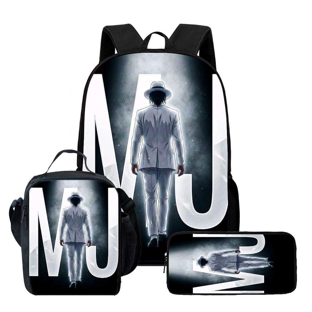 MJ Printed Backpack Lunch Bag Pencil Case Set for Kids Students