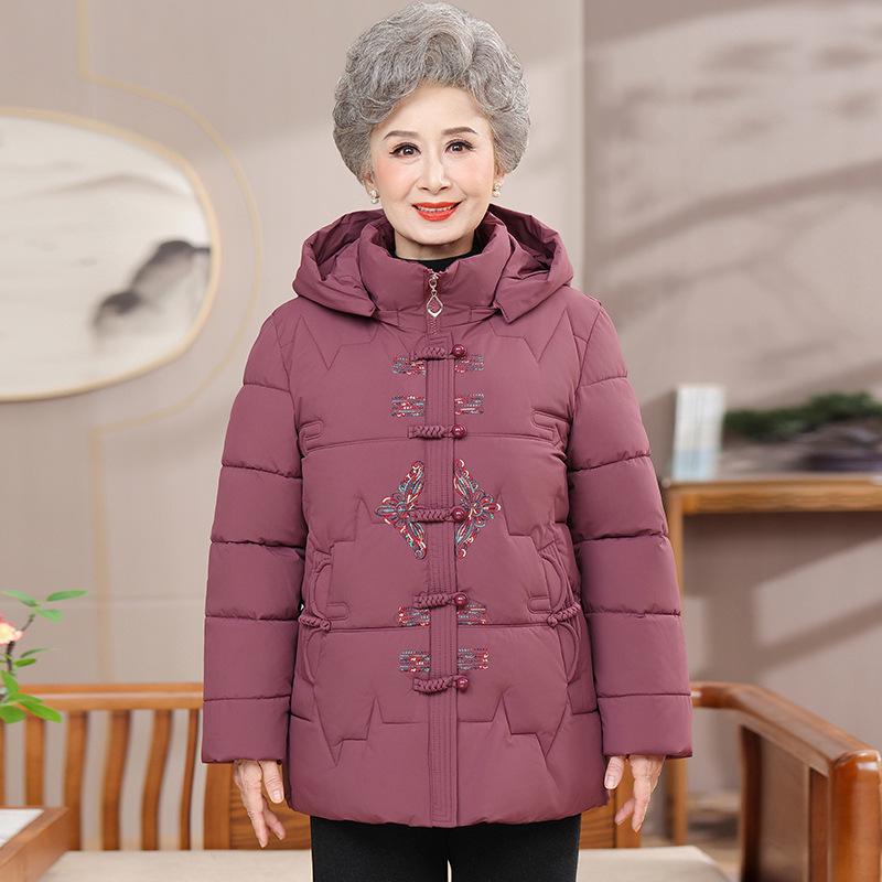 Elderly Women's Winter Jacket: Fleece-Lined Cotton Coat, New Chinese Style, Ideal for Mothers and Grandmothers