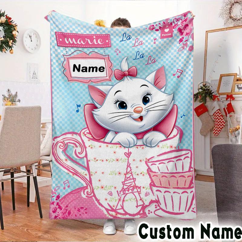 Custom NameMarie cat Blanket Flannel Throw for Sofa, Indoor, Camping, Living Room, Office, Chair, And Bed Soft Birthday Christmas Gift