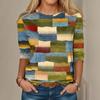 Vintage Long Sleeves T-shirts Colored Plaid Women's T-shirts Autumn Casual Loose Pullover O-neck Women's Clothing Streetwear