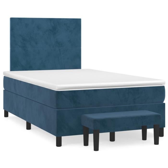 3137717 vidaXL Lit à sommier tapissier et matelas Bleu foncé 120x200cm Velours
