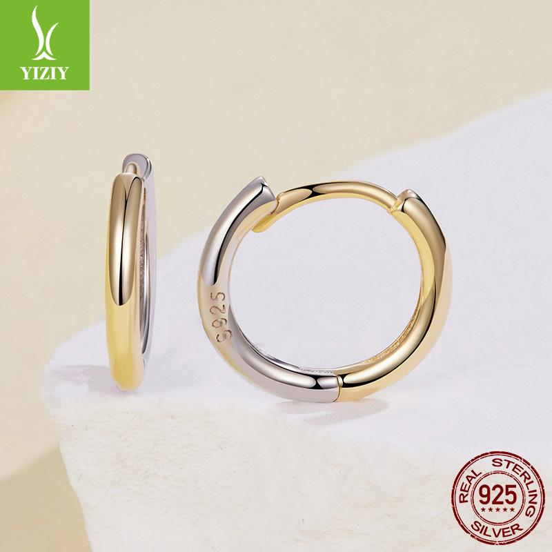 S925 Sterling Silver Gold And Silver Two-Color Ear Buckle Women'S Simple And Cold Advanced Sense Plated K Gold Earrings Earrings