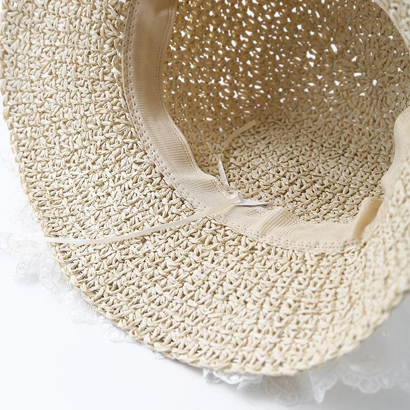 Bucket Hat Women's Summer Hat Lace Bow Straw Sun Hat Fisherman Cap Wide Brim Sunscreen Seaside Holiday Beach Accessories