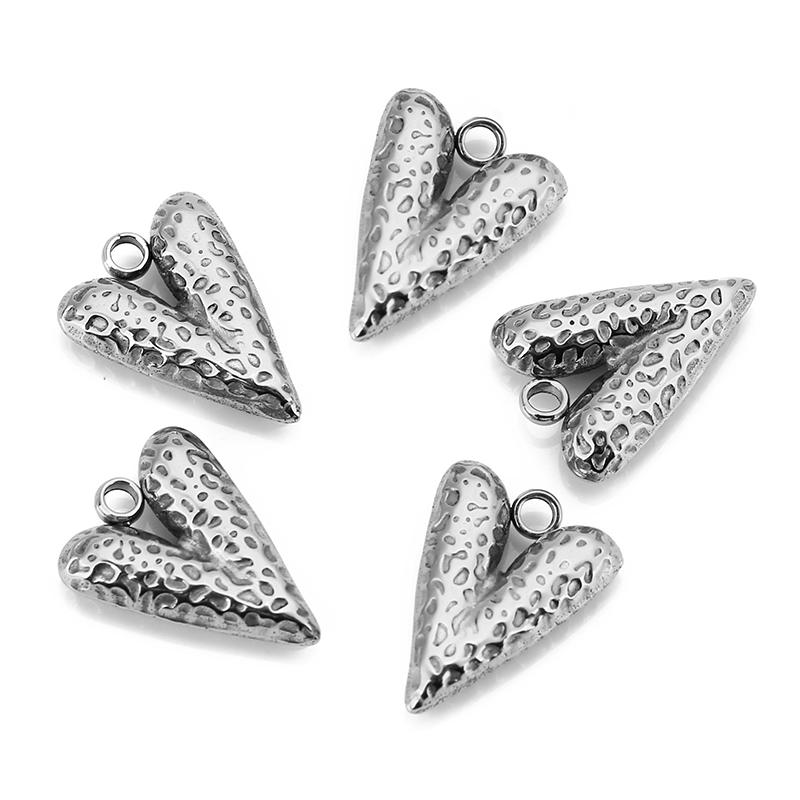 5pcs Stainless Steel Big Hole Love Heart Charms Pendants for Women Earrings Necklace Bracelets Jewelry Making Supplies Findings