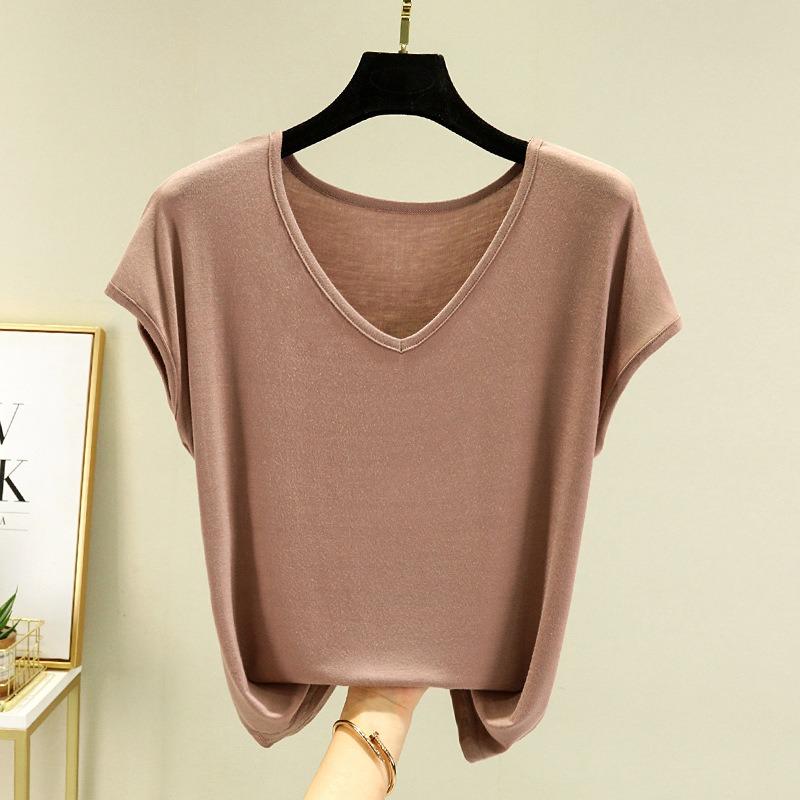Solid Color V-Neck T-Shirts Made from Colorful for Spring And Summer