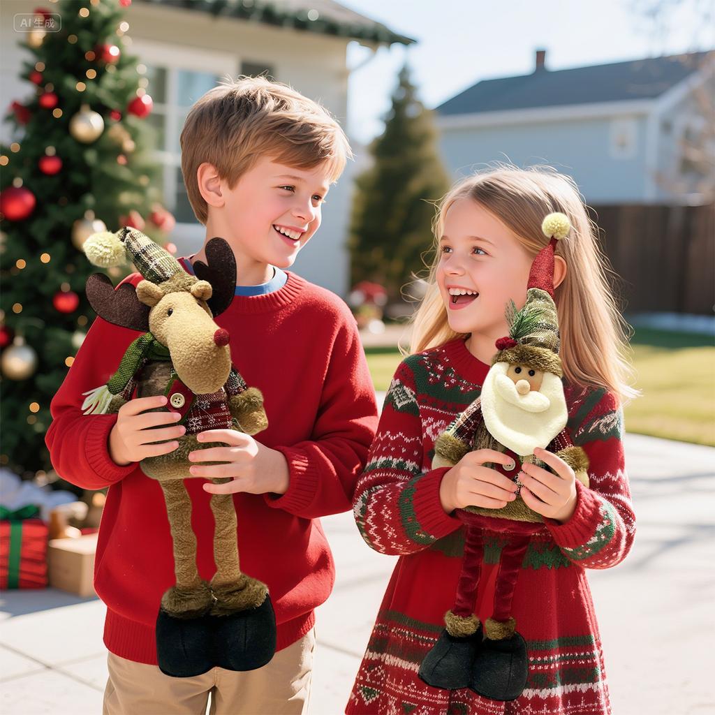 Christmas Cloth Doll Decoration Telescopic Long-Leg Reindeer/Snowman/Santa Claus Shelf Table Centerpiece