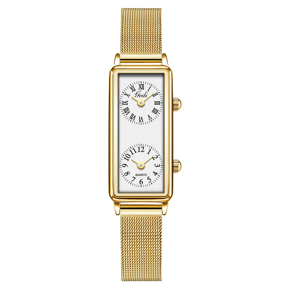 Creative Dual Time Zone Niche Retro Rectangular Women S Premium Sense Dual Movement Waterproof Quartz Watch