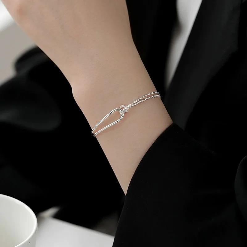Fashion Silver Double-Layer Starry Sky Bracelet Asymmetric Hollow Bracelet Personalized Luxury Jewelry Simple Twists Bracelet