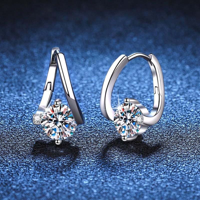 Sterling U-Shaped Earrings With 1ct D-Color Moissanite Women Lightweight Luxury Fashion Jewelry