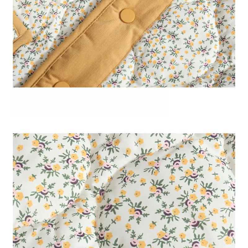 New Design Girls Winter Korean Style Floral Cotton-Padded Corduroy Three-Color Floral Cotton Jacket