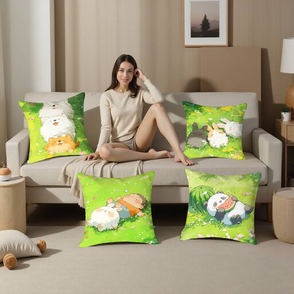 Cartoon Drawing Animal Pillow Case Sofa Living Room Bedroom Double-sided Printing Square Cushion Nap Time Pillow Case