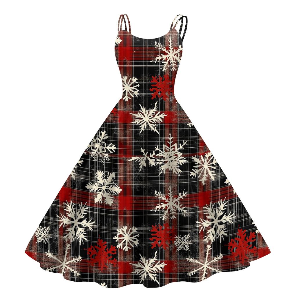 Children's Fashion Casual Christmas Print Sexy Off-the-shoulder Punk Retro Dress
