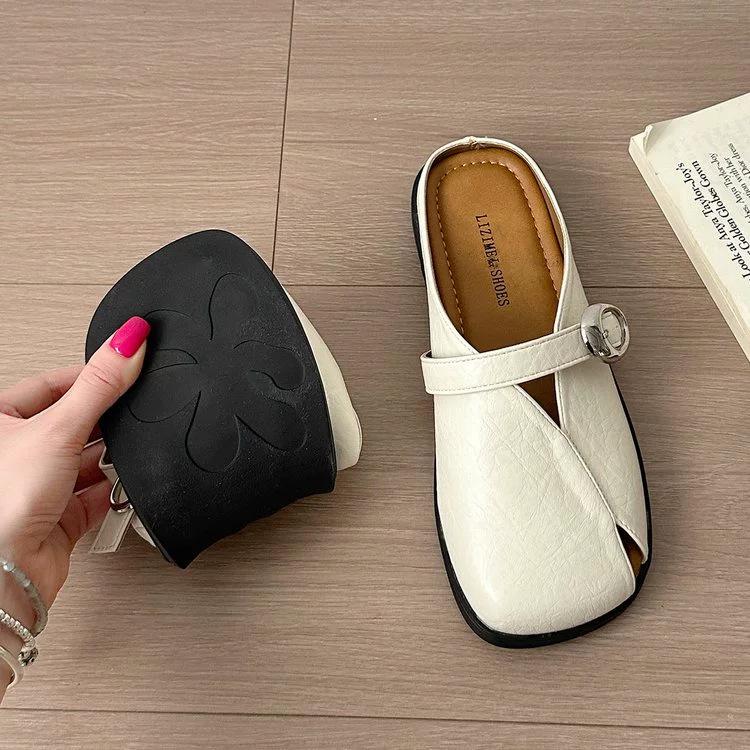 2025 French retro baotou half slippers women's outdoors wear lazy people with one foot, cool slippers, low-heeled square head Mueller shoes