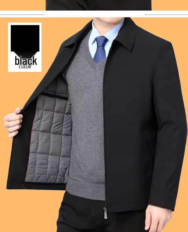 Men's Business Casual Autumn/Winter Warm Lapel Jacket with Cotton Padding