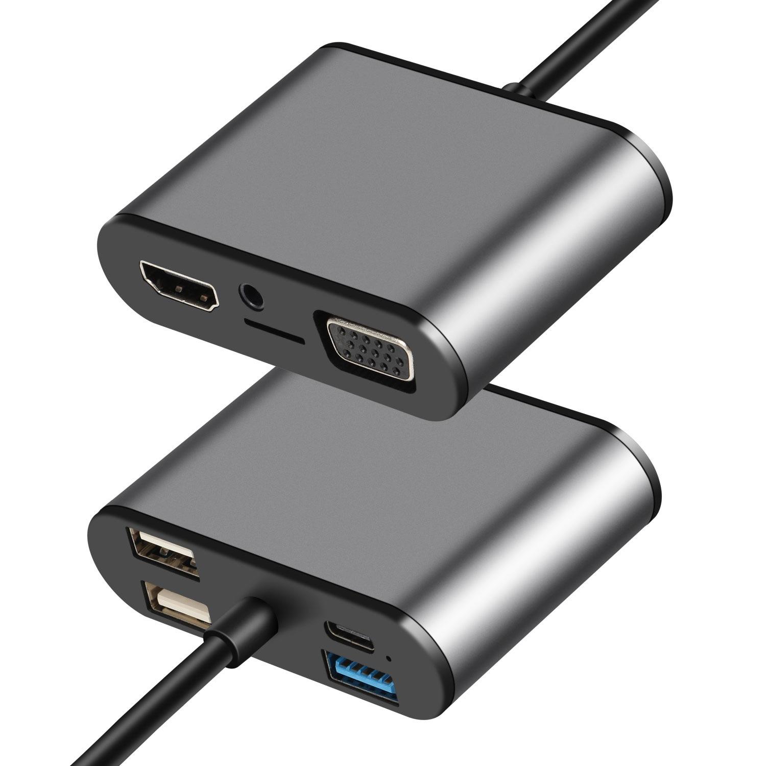 

FX-1815B 8-in-1 Type-C Hub with 4K HD+USB 3.0+2x USB 2.0+HD+VGA+TF Card Reader As Shown A