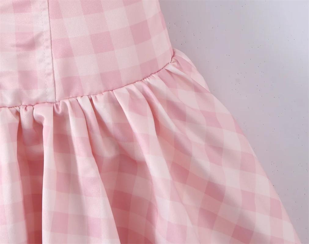 Women's Retro Pink Plaid Sleeveless Tank Dress - Petite, Waist-Cinching, A-Line, Short Skirt