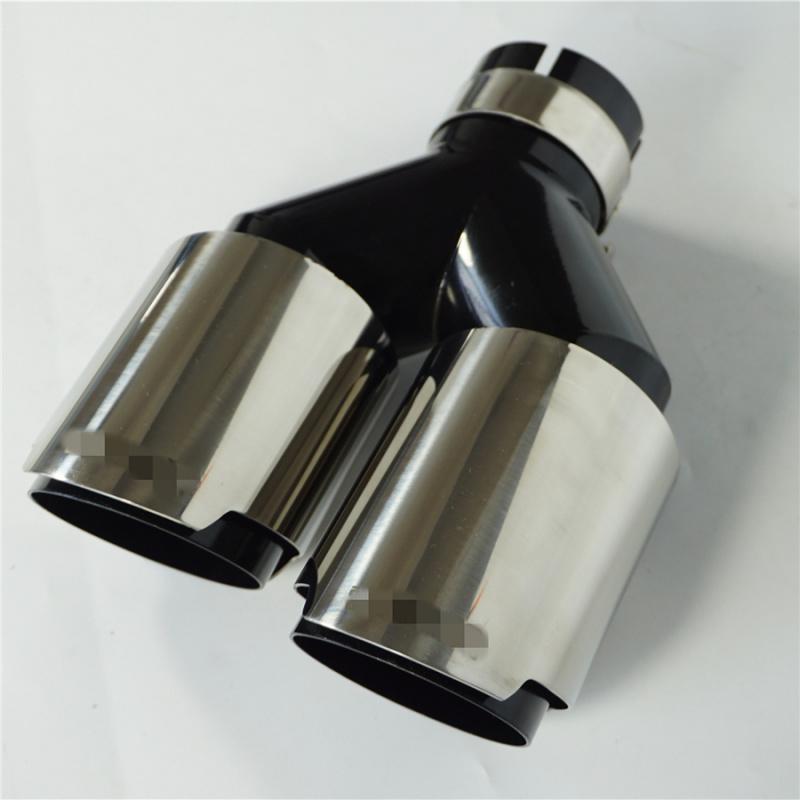 Universal Left 63mm Inlet 89mm Outlet Glossy Chrome Car SUV Dual Exhaust Pipe
