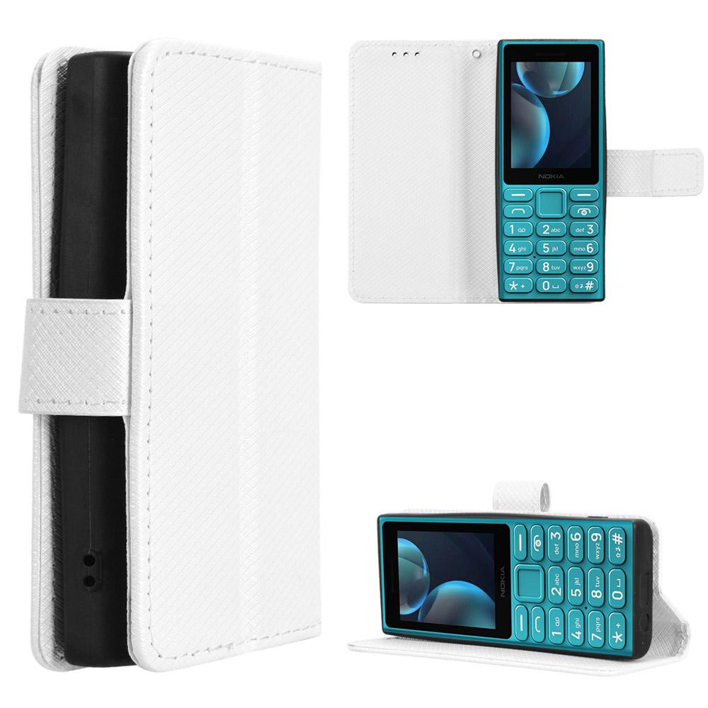 

For Nokia 108 4G (2024) Leather Wallet Case with Strap Diamond Texture Phone Cover White