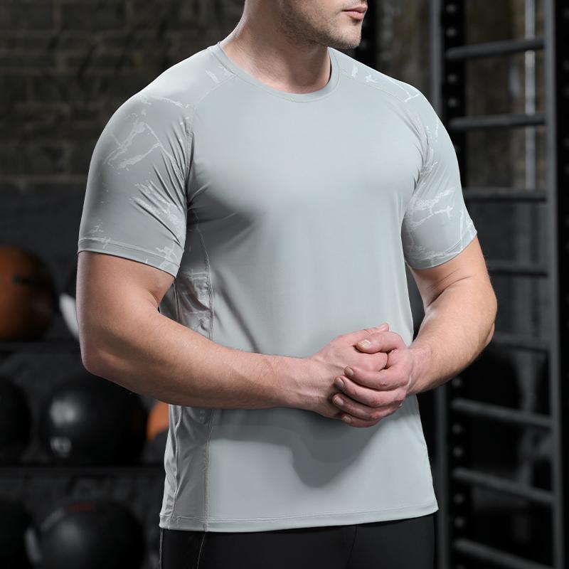 Herren Eisseide Sport T-Shirt Dry Fit Atmungsaktiv Dünn Rundhals Shirts Tops Fitness Laufen Kurzarm Elastizität Trainingsanzug