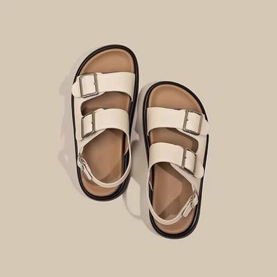 Roman Sandals Women's Summer 2025 New Style Thick Soled Flat Beach Shoes with a Single Buckle Strap