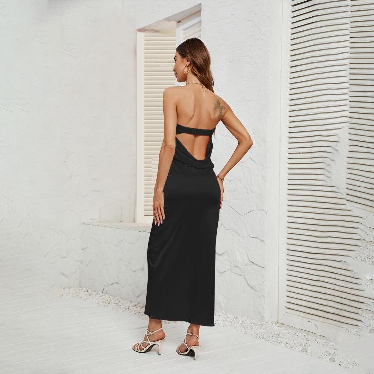 Women Solid Backless Bustier Dress Sleeveless High Waist Ankle Length Design Sense
