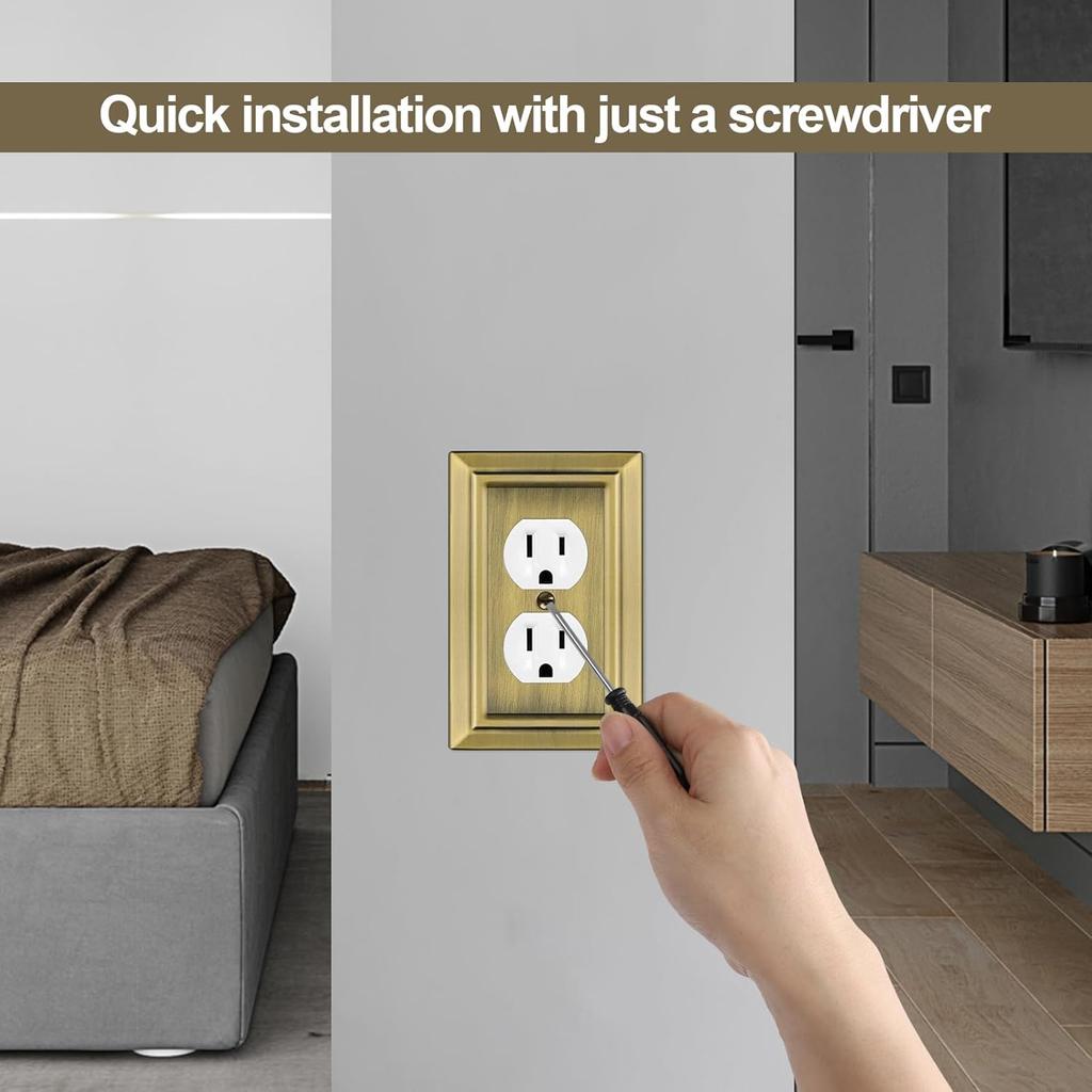 Metal Wall Plate for Electrical Outlets, Decorative Antique Brass Switch Plates Outlet Cover, Light Switch Cover Plate, 1-Gang Wall Plates (Duplex