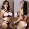Hot Sexy Black Open Crotch Bodysuit Woman Sexy Lingerie Erotic Punk Leather Set Bdsm Underwear Porn Roleplay Costume Goth Outfit