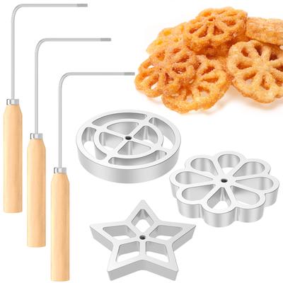 New Aluminum Rosette Maker Molds Bunuelos Mold with Handle Pastry Tools Achappam Cookie Maker Baking Cooking Kitchen Accessories