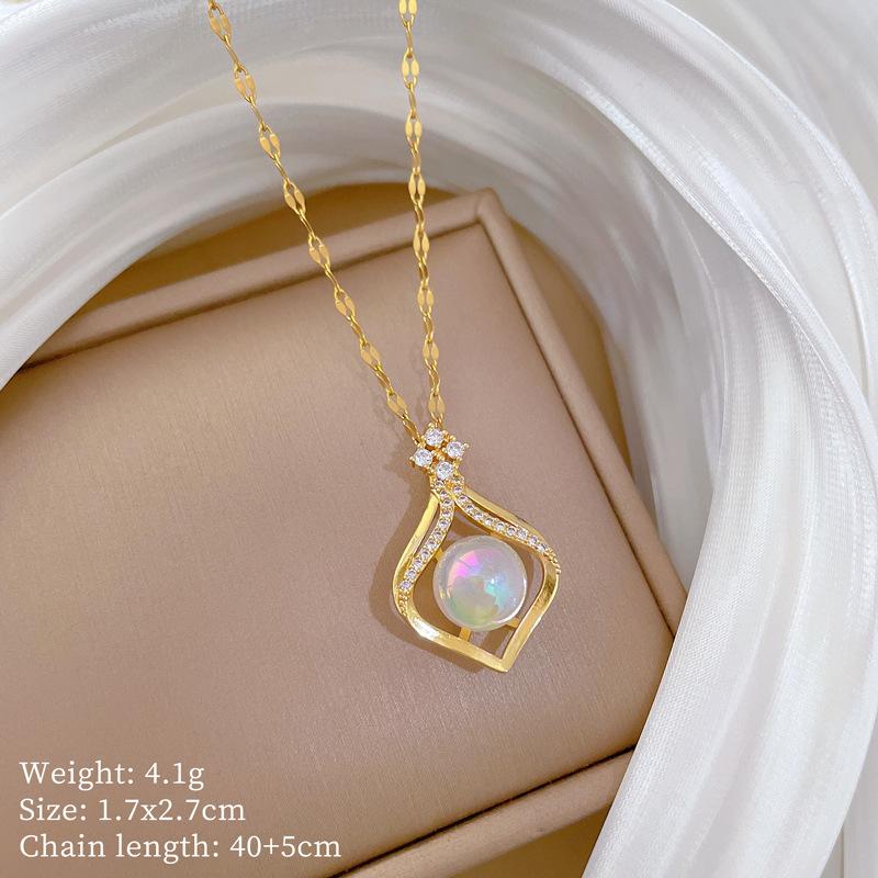 

Light Luxury Water Drop Mermaid Ji Micro-Inlaid Real Gold Necklace Women S Transfer Collarbone Chain With Jewelry