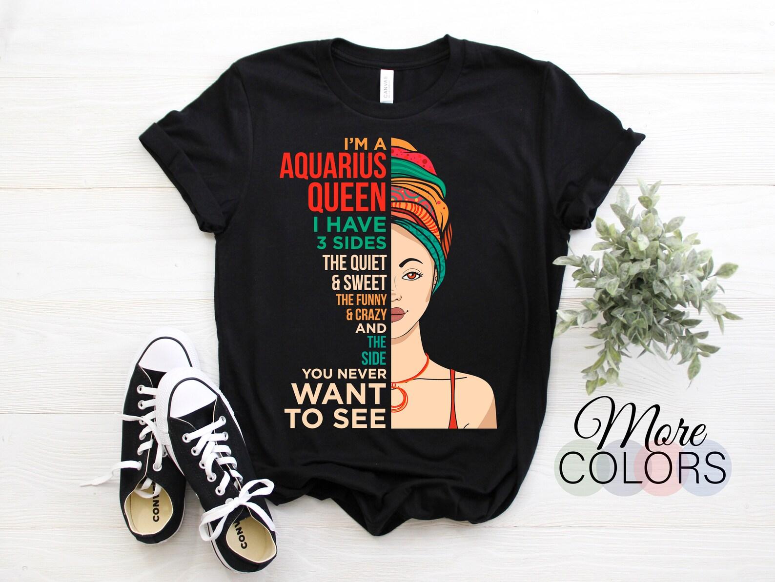 Aquarius Queen Afro Girl Traits Facts Horoscope Zodiac Astrological Sign T-Shirt, Born January 20 - February 18 Gifts, Birthday Present Tees 120