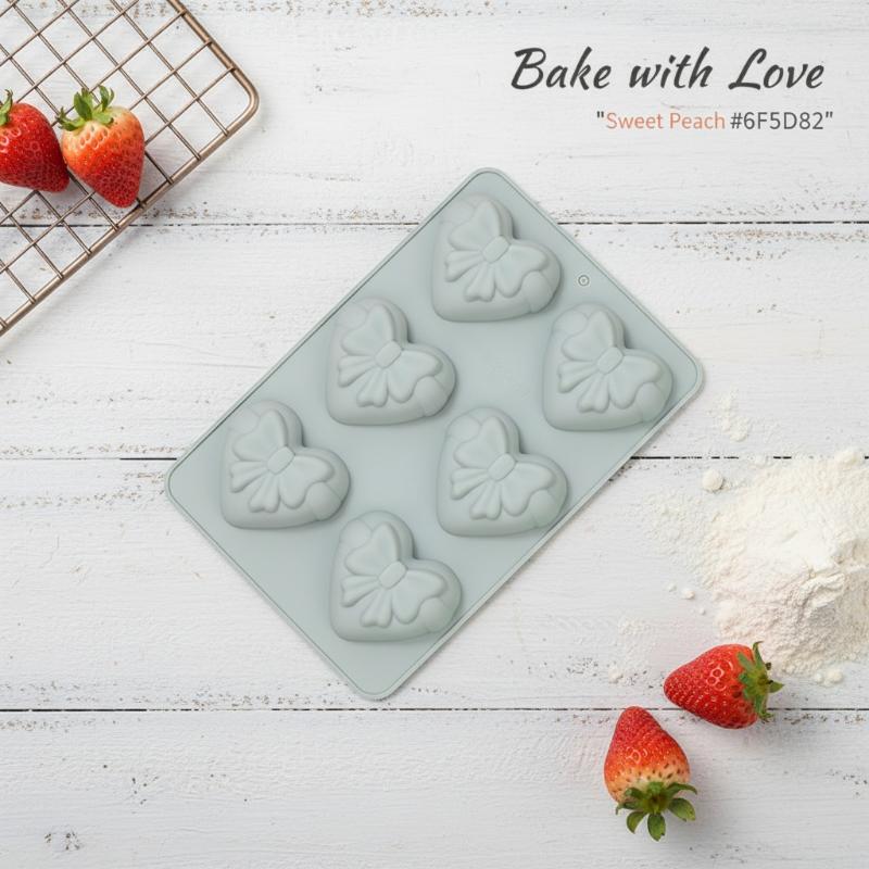 New 6 Cavities Heart Bow Shape Silicone Baking Mold Love Chocolate Candy Biscuit Ice Mould Cute Gifts Soap Candle Making Set