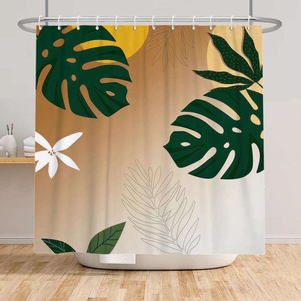 Nordic Style Tropical Leaves Shower Curtain Green Plant Art Waterproof Bath Curtains Polyester Fabric Decor Curtain with Hooks