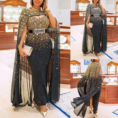 Women's Gold Embroidered Sexy Cloak And Big Swing Dress
