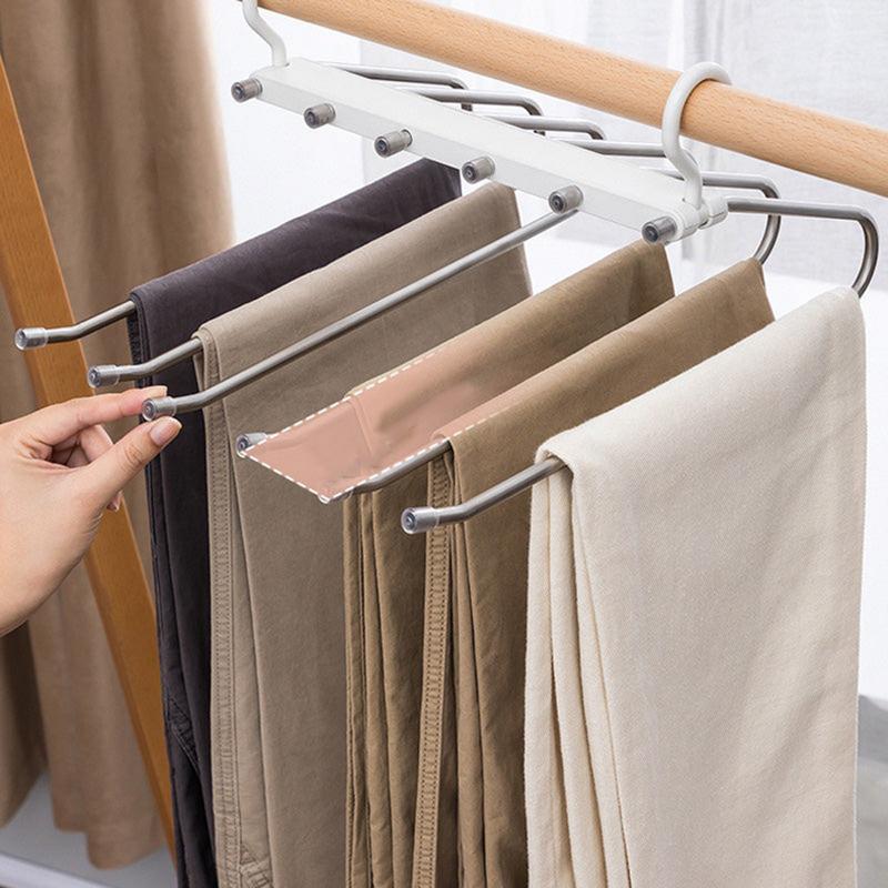 Space Saving Hangers For Pants Anti-Slip 6-Layer Clothes Hanger Closet Organizers And Storage Slacks Jeans Trouser Rack For