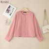 ZANZEA Women Casual Round Neck Solid Color Long Sleeve Blouse