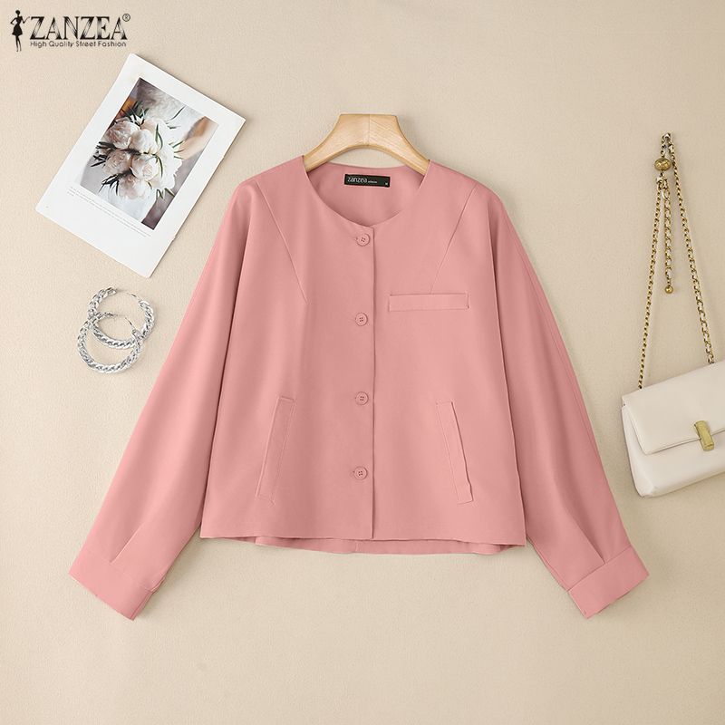ZANZEA Women Casual Round Neck Solid Color Long Sleeve Blouse