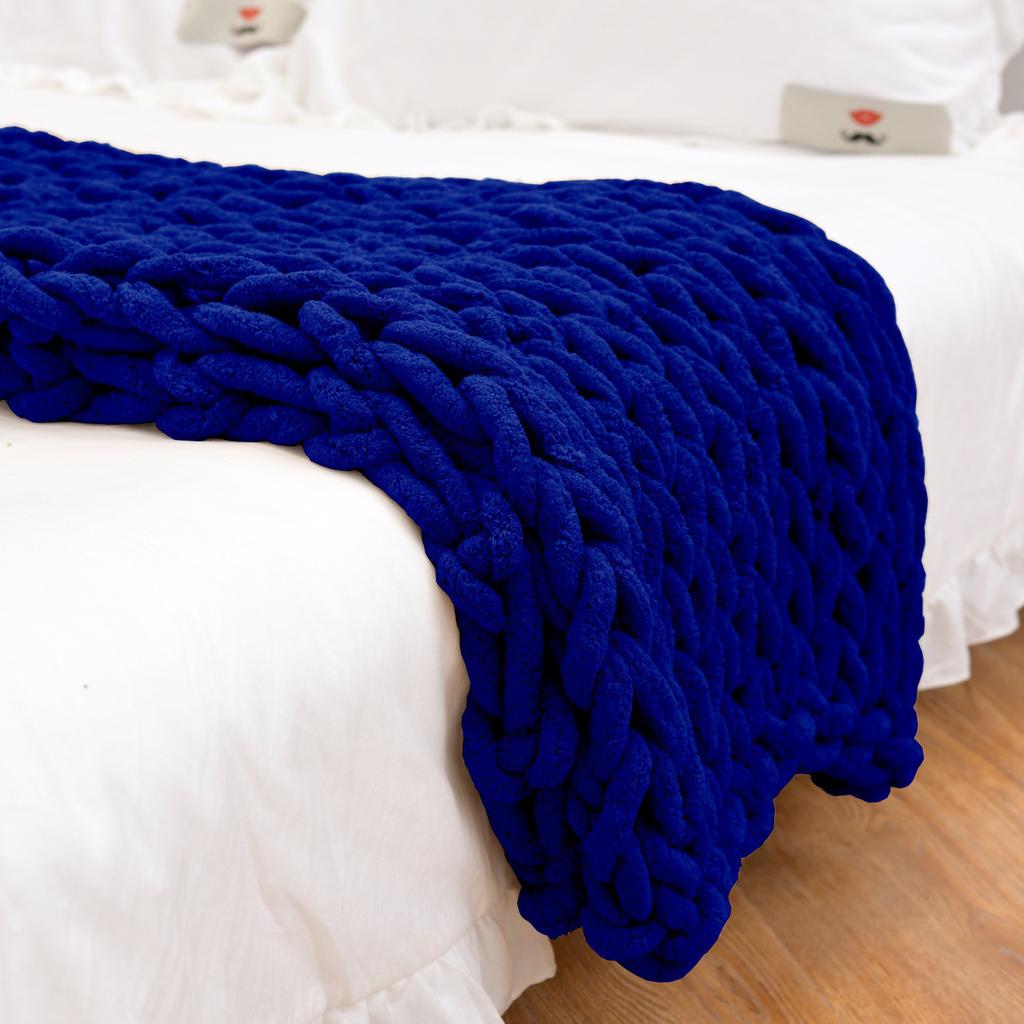 Knit Throw Blanket 20" X 25",Hand Made Large Chenille LoopBYarn Fluffy Throws for Couch Bed, Big Crochet Thick Woven Blanket