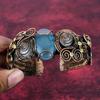 Aquamarine Bangle Copper Wire Wrapped Jewelry Adjustable Moonstone Cuff Bracelet
