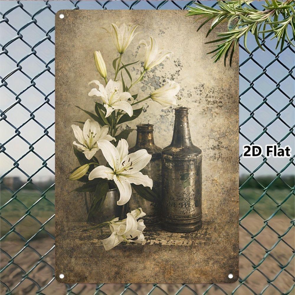 Vintage Metal Wall Poster Teal Rose Teacup 20x30cm Wall Decor
