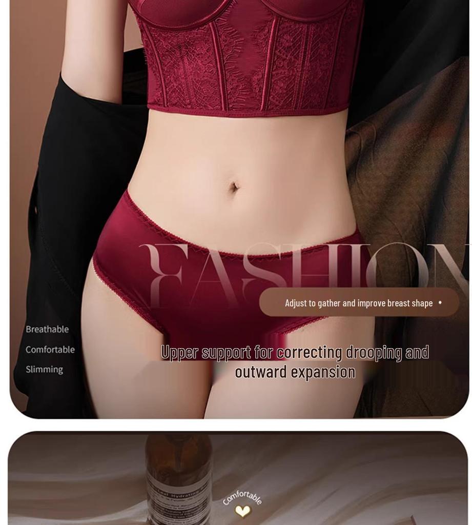 Red Push-Up Bra Set: Six-Button Adjustable, Anti-Side-Boob, No Underwire, Small Bust Enhancement