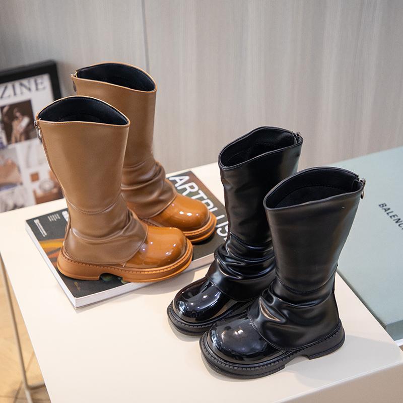 2024 New Simple Non-slip Children Fashion Versatile Soft Girls High Boots Chic PU Back Zipper Unique Elegant Kids Princess Boots