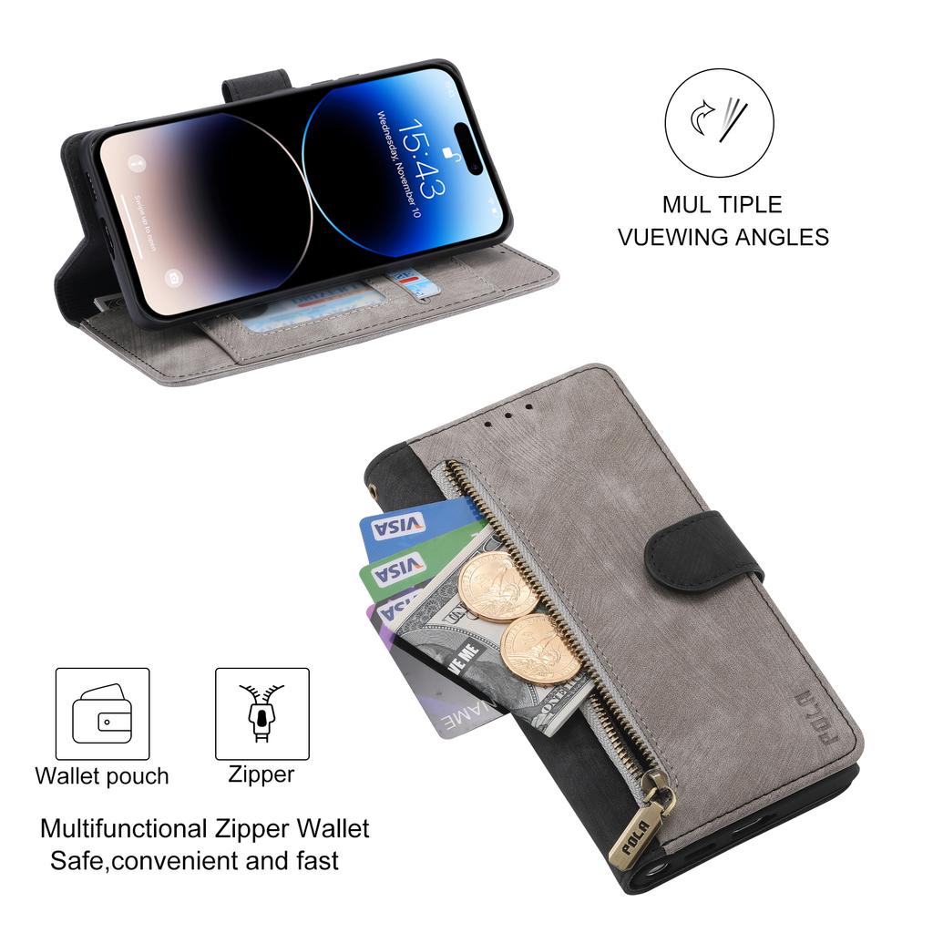 RFID Zipper Wallet Flip Leather Cards Solt Case for iPhone 14 15 16 Pro Max 13 12 11 SE 2025 X XS XR 8 7 Plus Stand Phone Cover