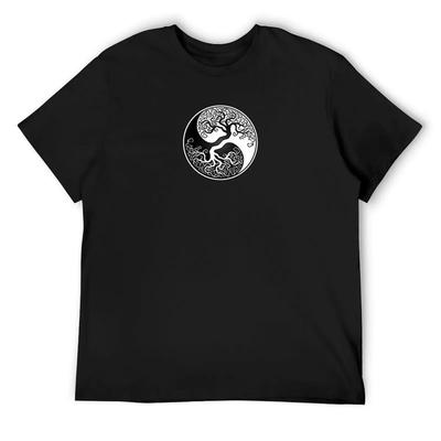 White and Black Tree of Life Yin Yang T-Shirt Clothing Tshirts Personalised Funny Shirt Cotton Clothes for Men