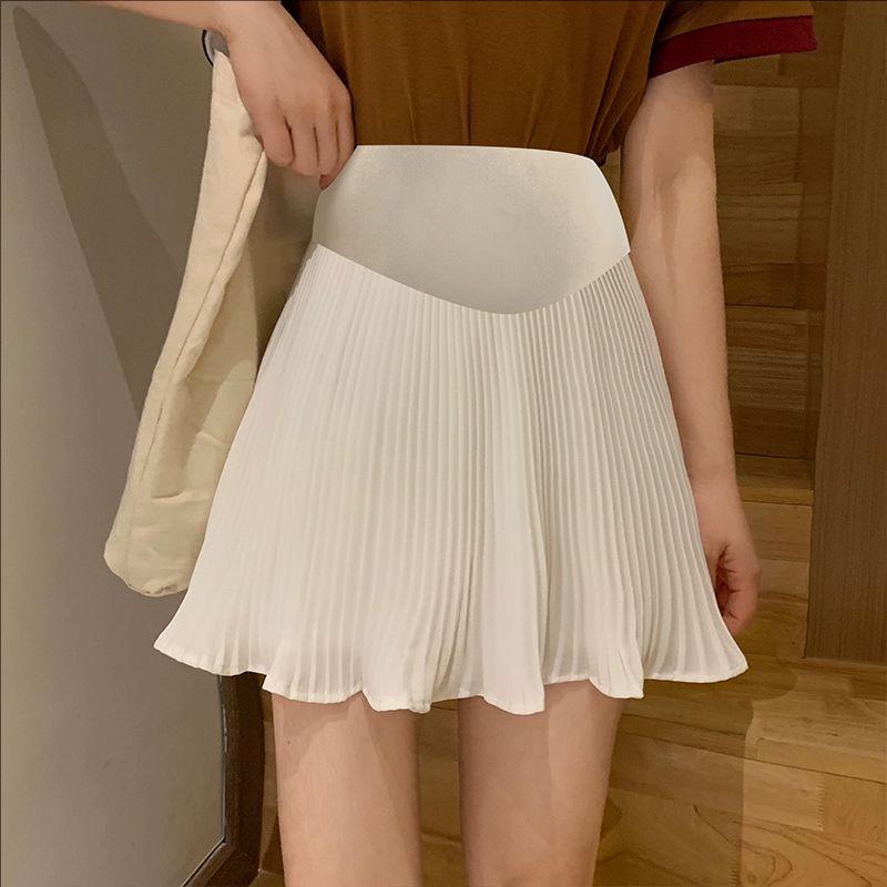 Maternity Pleated Chiffon Skirt - Spring/Summer Fringe Style with Belly Support