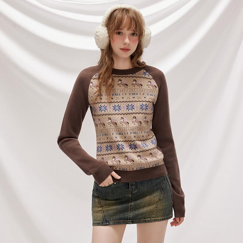 UNIFREE Women's Retro Patchwork Knit Sweater